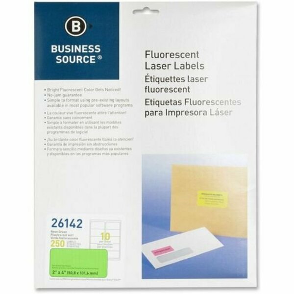 Business Source Laser Labels, Fluorescent, 2inx4in, Neon Green, 250PK BSN26142